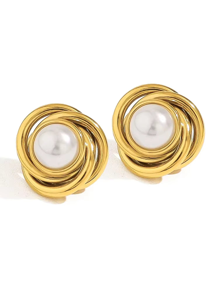 Love Knot Pearl Earrings - Gold