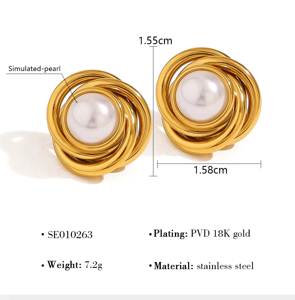 Love Knot Pearl Earrings - Gold